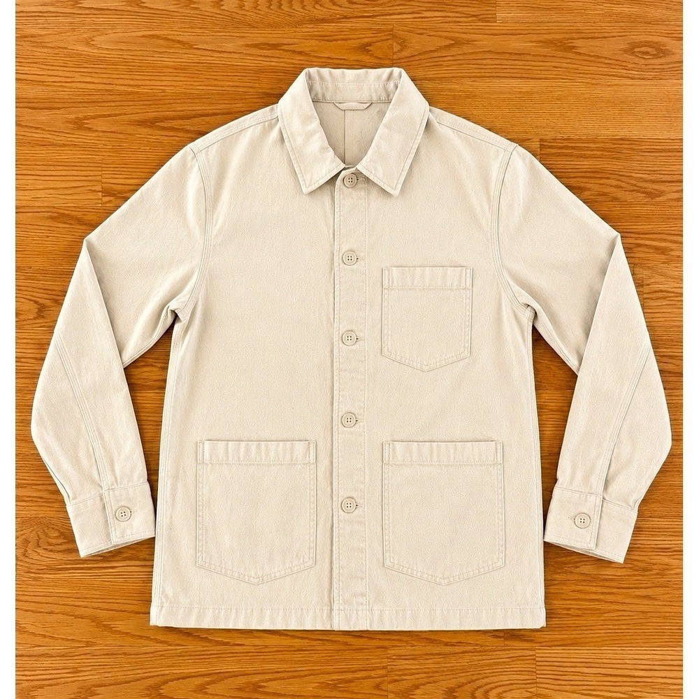 Joseph Abboud Cream Cotton Chore Coat M Modern Fit Indigo Blue Overshirt
